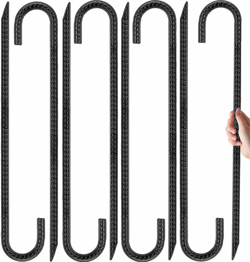 Kingsyard 8 Pack 16 Inch Galvanized Steel Metal J Hook Rebar Stakes, 0.4 inch Diameter Ground Anchors Heavy Duty Tent Stakes, Trampolines Stakes, Chain Link Fence Stakes, Black - Image 1
